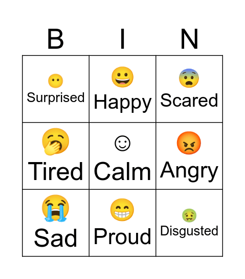 Emotions Bingo Card