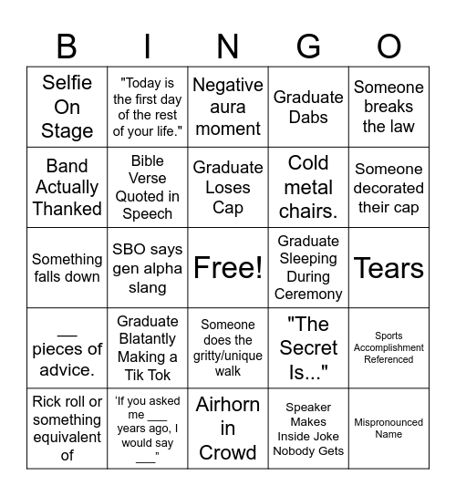 Graduation Bing Bingo Card