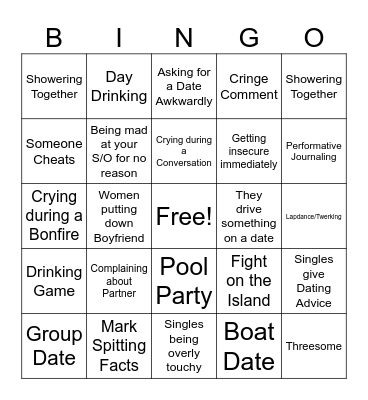 Temptation Island Bingo Card