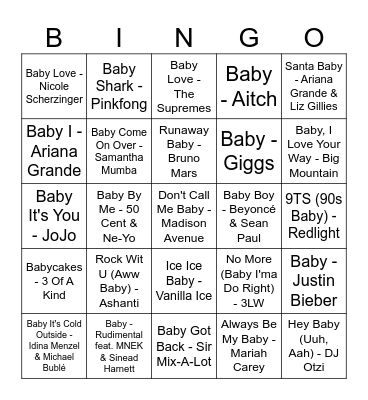 'Baby' Songs! Bingo Card