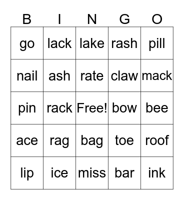 2nd Grade Bingo Card