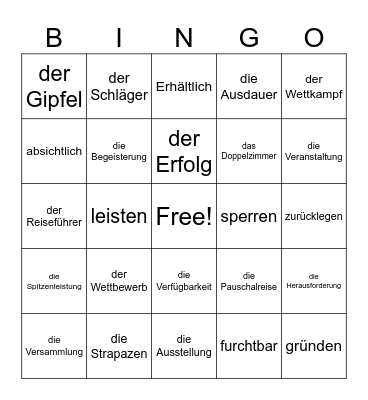 Sport, Freizeit und Ferien Bingo Card