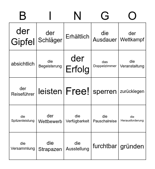 Sport, Freizeit und Ferien Bingo Card