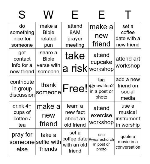 Sweet Life Cafe Bingo! Bingo Card