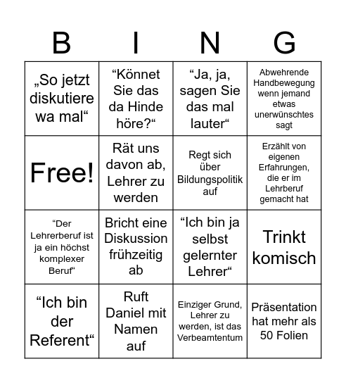 Fees Bingo Card