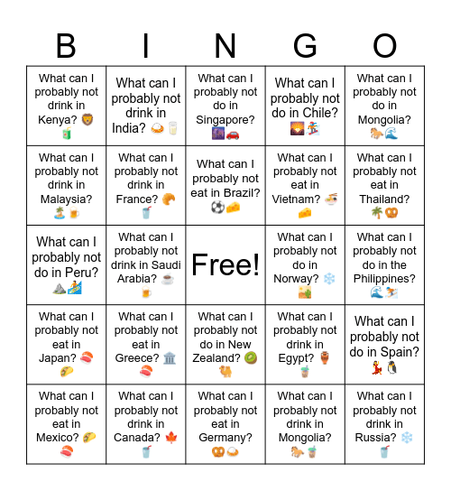 B11 L13 What can I probably not do in Spain? 💃🐧 Bingo Card