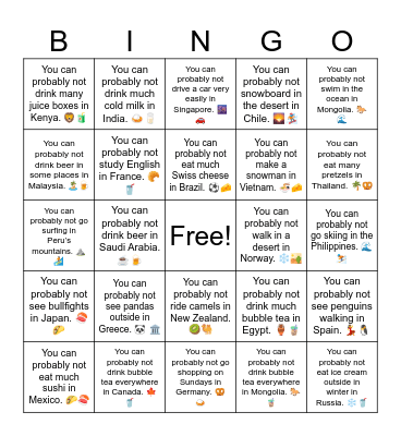 B11 L13 You can probably not eat many tacos in Italy. 🍕🌮 Bingo Card