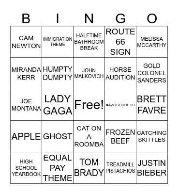 Super Bowl Bingo!  Bingo Card