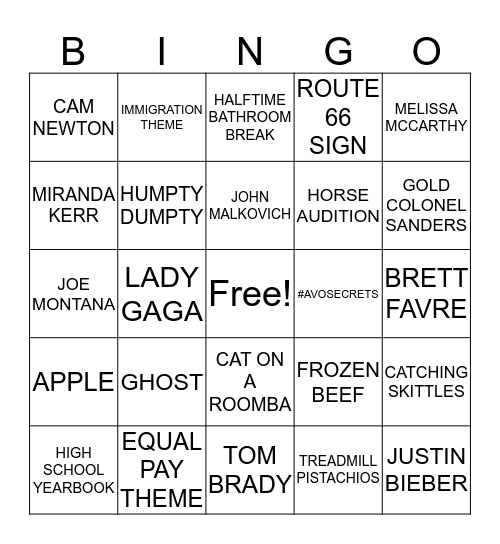 Super Bowl Bingo!  Bingo Card