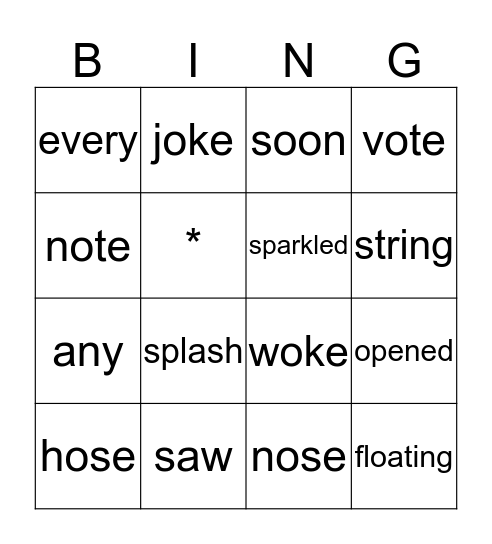 Spelling Words Bingo Card