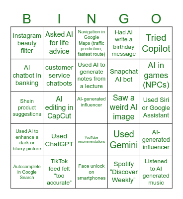 AI Bingo! Bingo Card