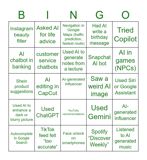 AI Bingo! Bingo Card