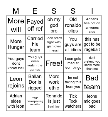 Leon Ronaldo Bingo Card