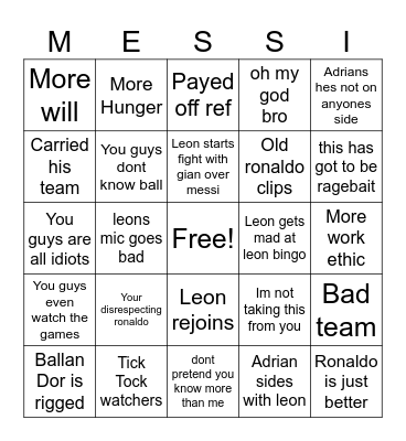 Leon Ronaldo Bingo Card