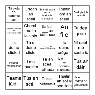 Gearrscéal Bingo Card