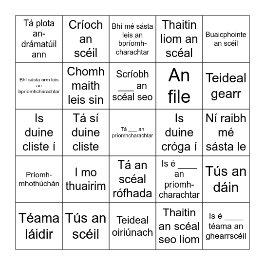 Gearrscéal Bingo Card