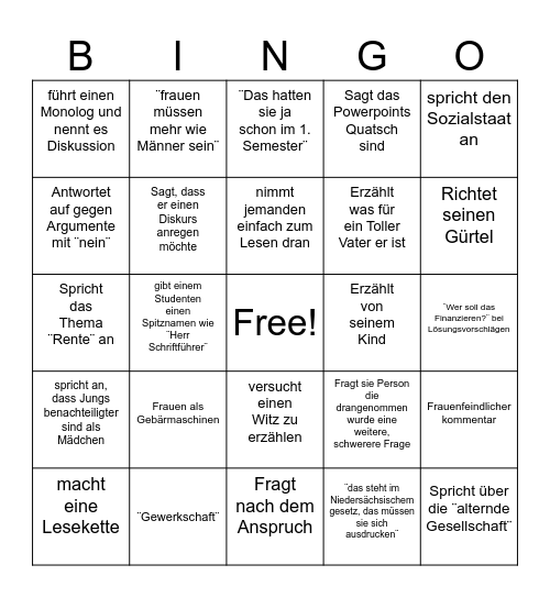 Recht Bingo Card