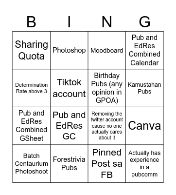 Liaison Presentation Bingo Card