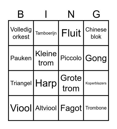 The Young Person’s Guide to the Orchestra Bingo Card