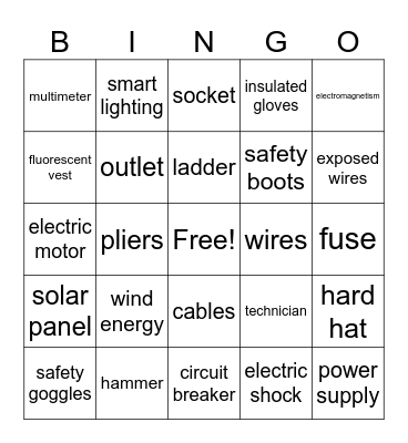 Electrician Vocabulary Bingo Card