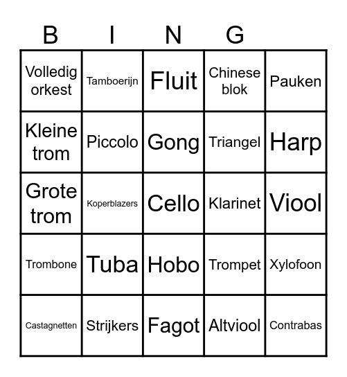 The Young Person’s Guide to the Orchestra Bingo Card