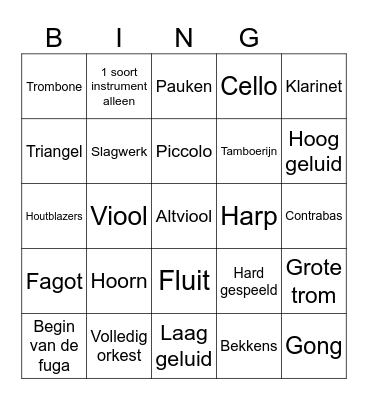 The Young Person’s Guide to the Orchestra Bingo Card