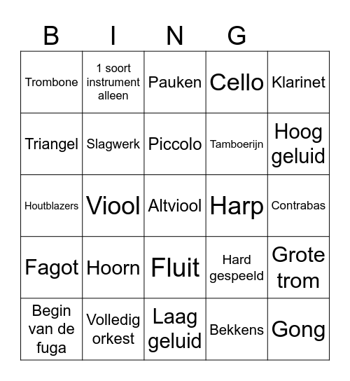 The Young Person’s Guide to the Orchestra Bingo Card