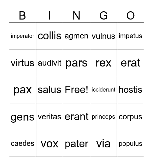 LATIN BINGOquid Bingo Card