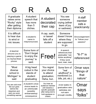 Graduation Bingo Card