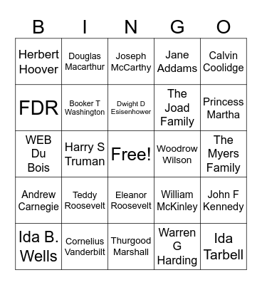 US History Bingo Card