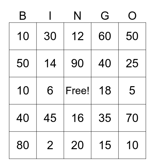 Untitled Bingo Card