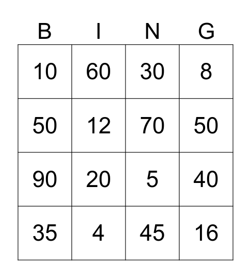 Untitled Bingo Card