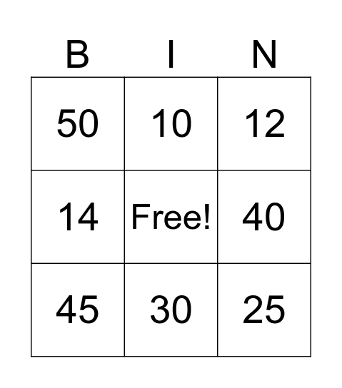 Untitled Bingo Card