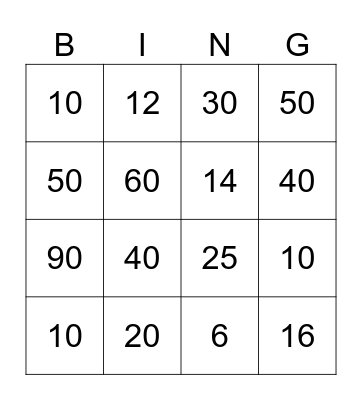 Untitled Bingo Card