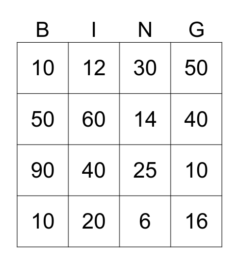 Untitled Bingo Card