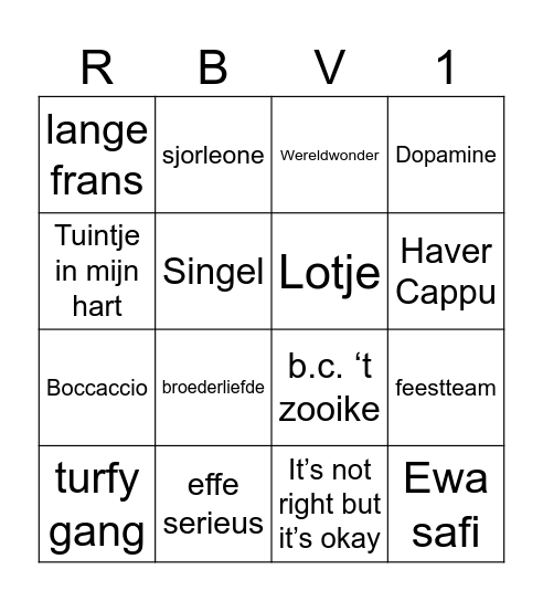 Reiger Bingo Card