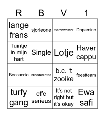 Reiger bingo Card