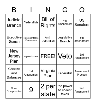 Constitution Bingo Card