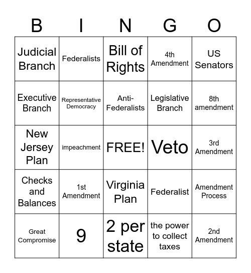 Constitution Bingo Card