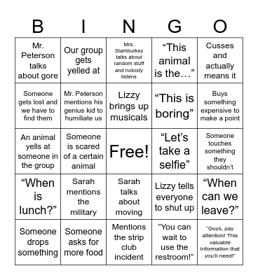 Zoo Game Bingo Card