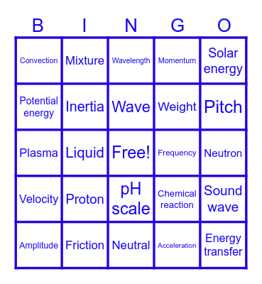 Physical Science Bingo Card