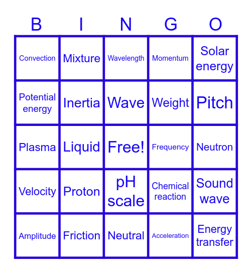 Physical Science Bingo Card