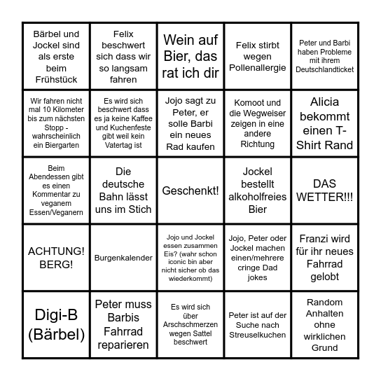Das radelnde Radfahr-Bingo Card