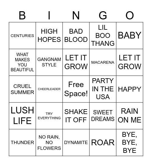 DJ Bingo Card