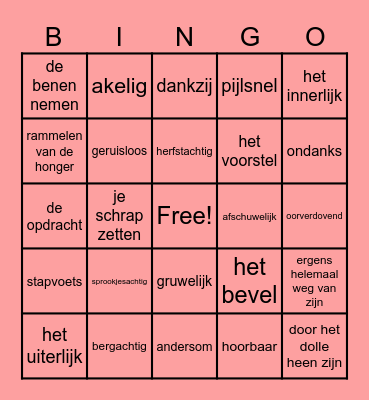 Woordenschat bingo thema 8 Bingo Card