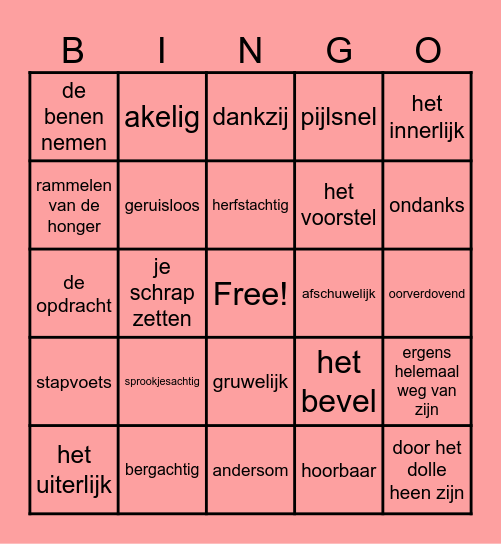 Woordenschat bingo thema 8 Bingo Card