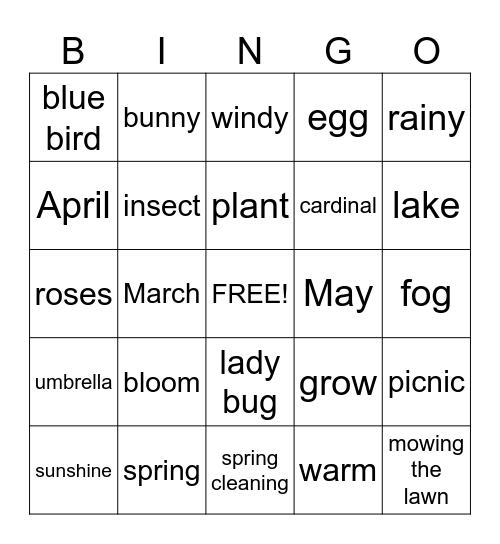 Spring Time Bingo Card