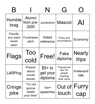 Graduation Bingo Card