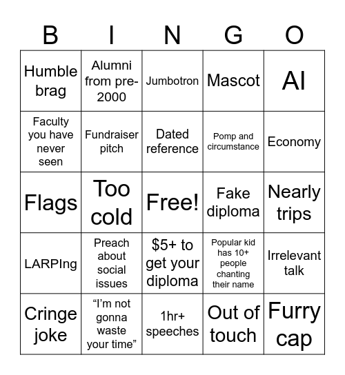 Graduation Bingo Card