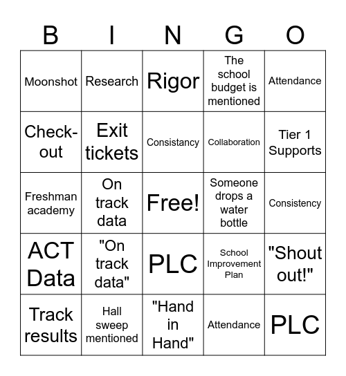 Staff Meeting Bingo Card